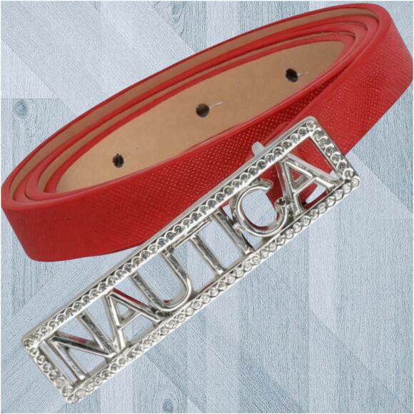 Nautica Belt Women's Large Red Skinny Rhinestone Logo Sparkly Elegant Casual - Picture 1 of 8